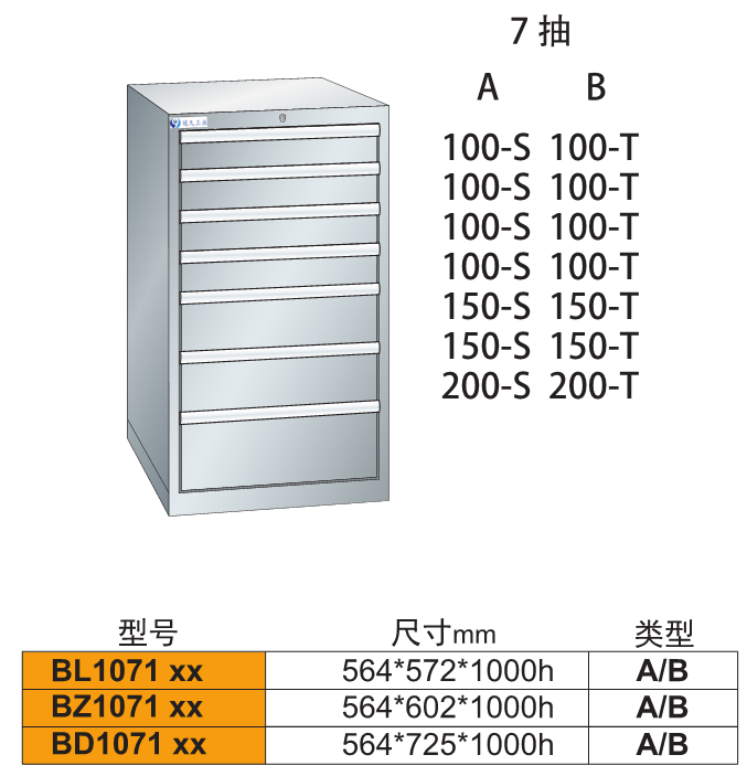 B-1071车间用重型单导轨工具柜